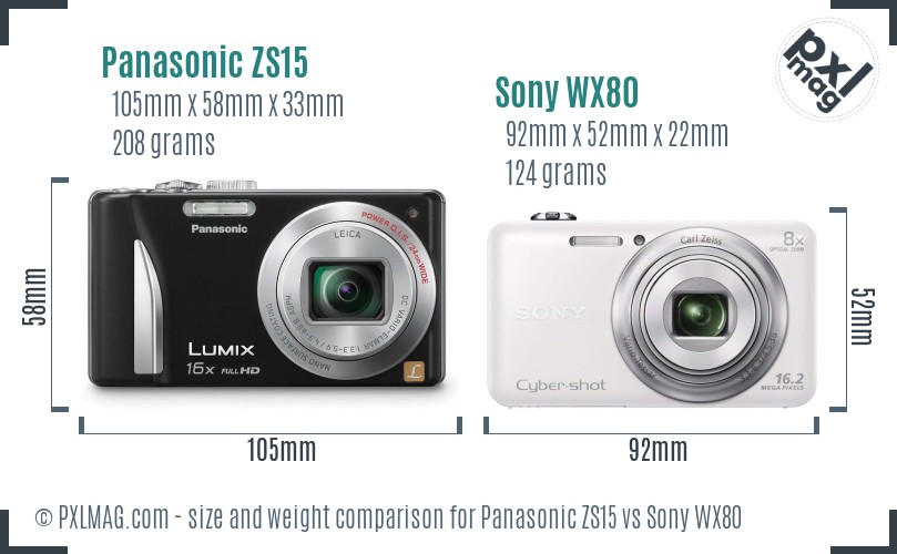Panasonic ZS15 vs Sony WX80 size comparison
