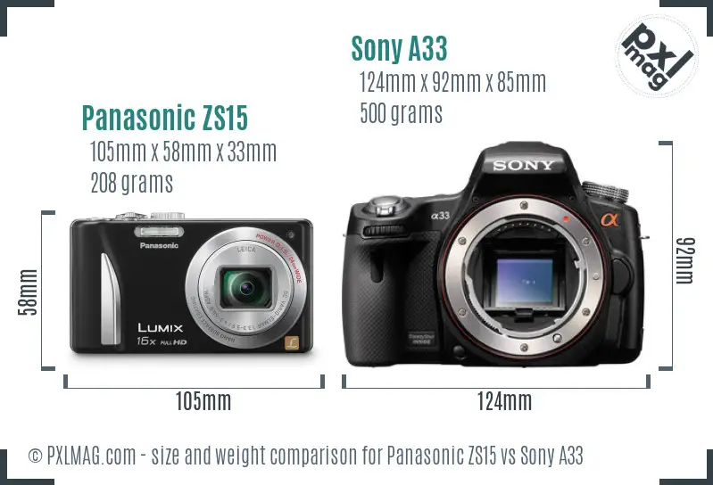 Panasonic ZS15 vs Sony A33 size comparison Panasonic ZS15 vs Sony A33 size comparison