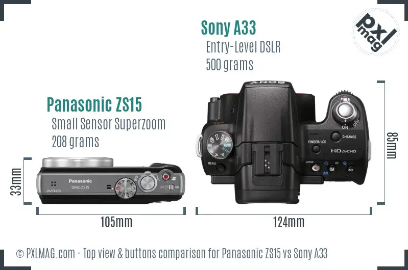 Panasonic ZS15 vs Sony A33 top view buttons comparison