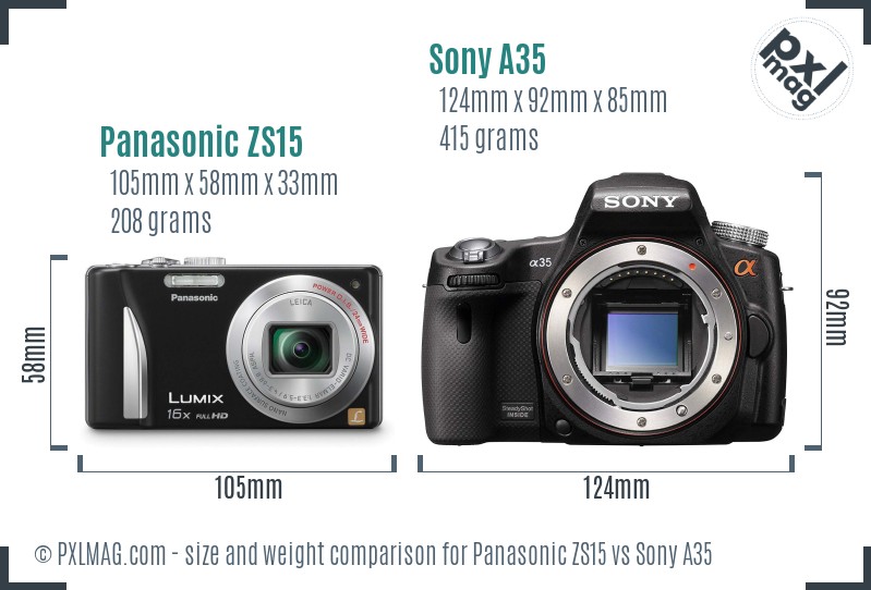 Panasonic ZS15 vs Sony A35 size comparison