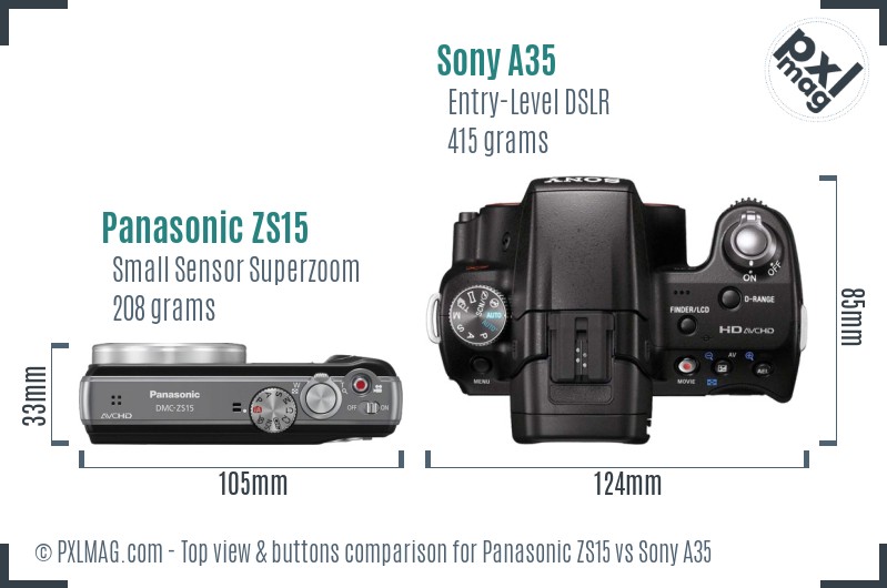 Panasonic ZS15 vs Sony A35 top view buttons comparison