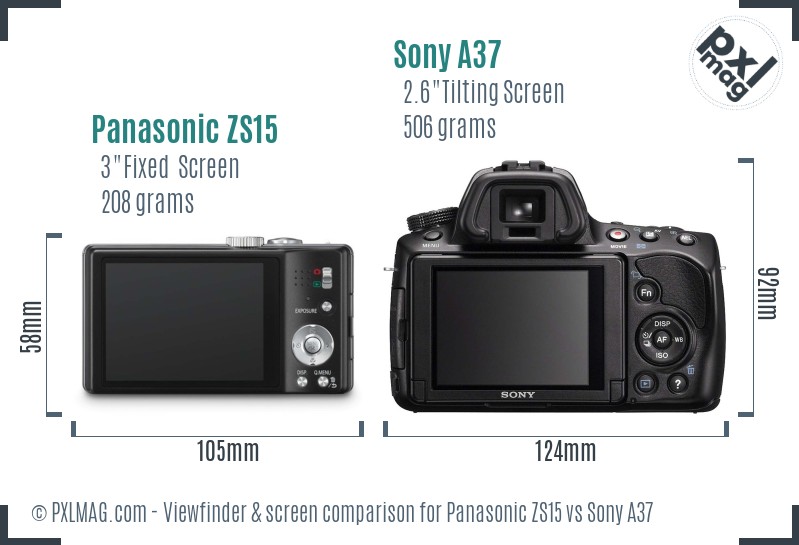 Panasonic ZS15 vs Sony A37 Screen and Viewfinder comparison