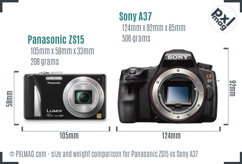 Panasonic ZS15 vs Sony A37 size comparison