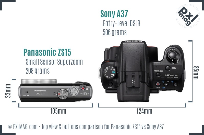 Panasonic ZS15 vs Sony A37 top view buttons comparison