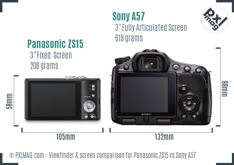 Panasonic ZS15 vs Sony A57 Screen and Viewfinder comparison