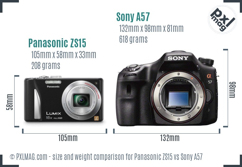 Panasonic ZS15 vs Sony A57 size comparison Panasonic ZS15 vs Sony A57 size comparison