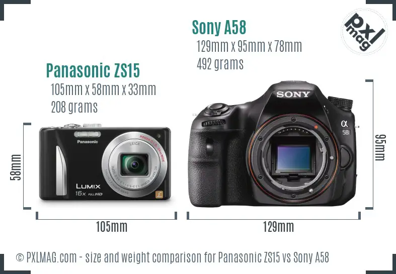 Panasonic ZS15 vs Sony A58 size comparison Panasonic ZS15 vs Sony A58 size comparison