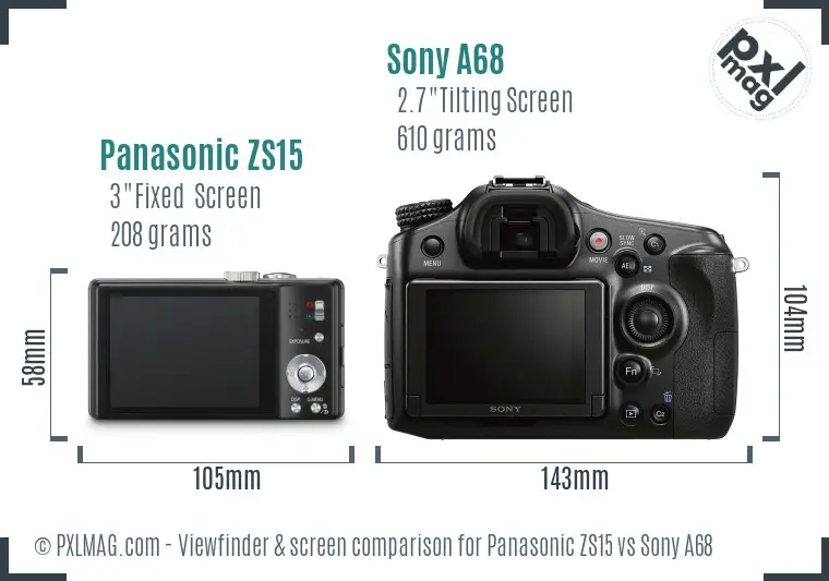 Panasonic ZS15 vs Sony A68 Screen and Viewfinder comparison