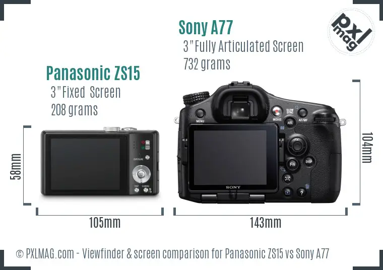 Panasonic ZS15 vs Sony A77 Screen and Viewfinder comparison