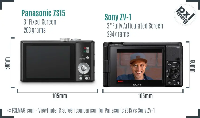 Panasonic ZS15 vs Sony ZV-1 Screen and Viewfinder comparison