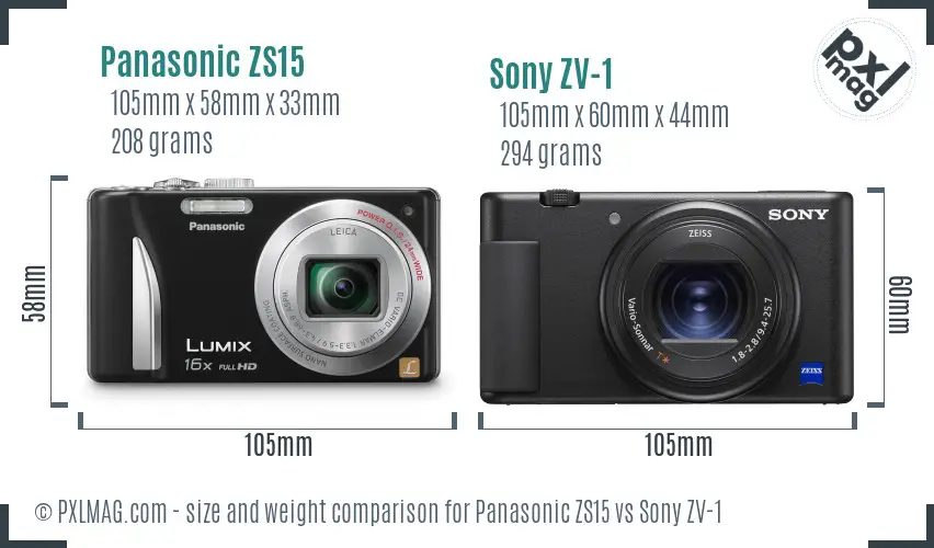 Panasonic ZS15 vs Sony ZV-1 size comparison