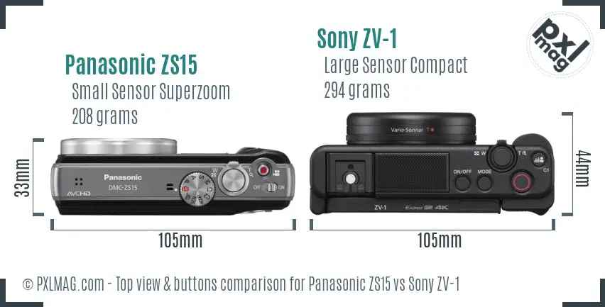 Panasonic ZS15 vs Sony ZV-1 top view buttons comparison