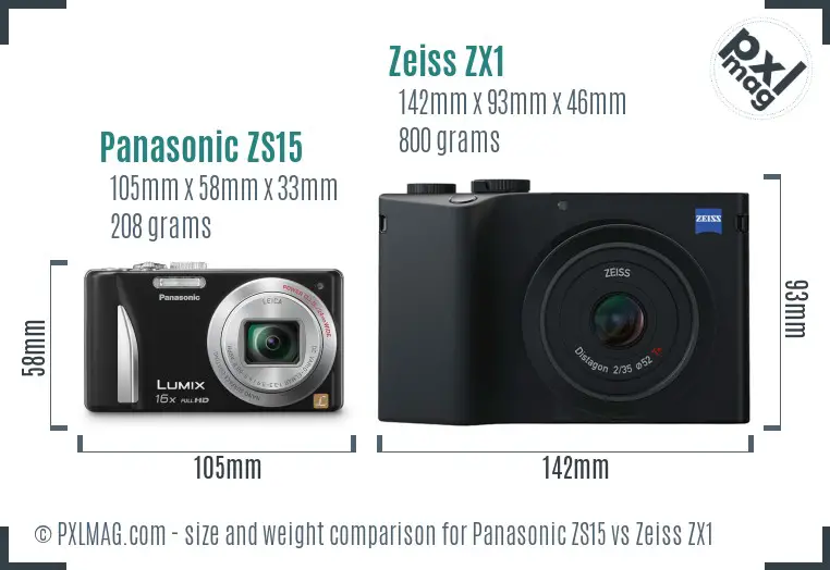 Panasonic ZS15 vs Zeiss ZX1 size comparison