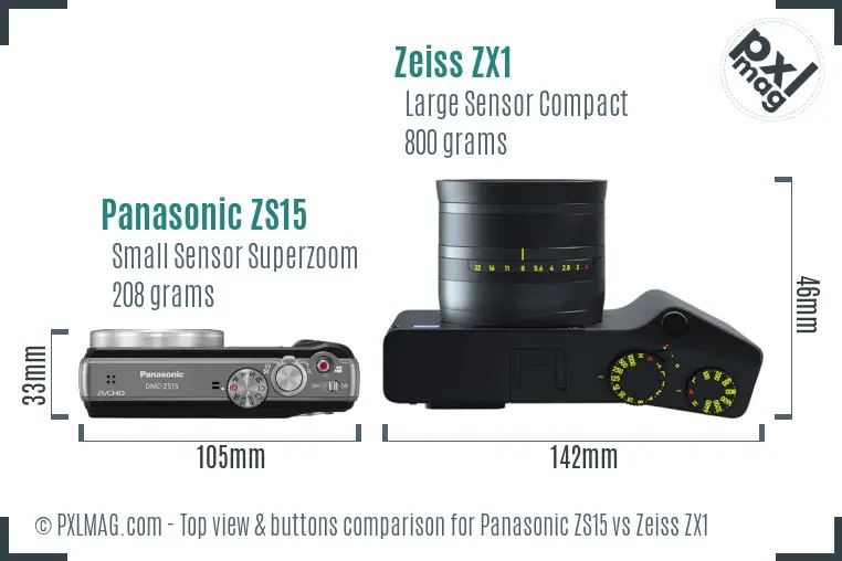 Panasonic ZS15 vs Zeiss ZX1 top view buttons comparison