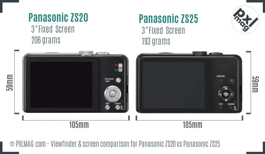 Panasonic ZS20 vs Panasonic ZS25 Screen and Viewfinder comparison