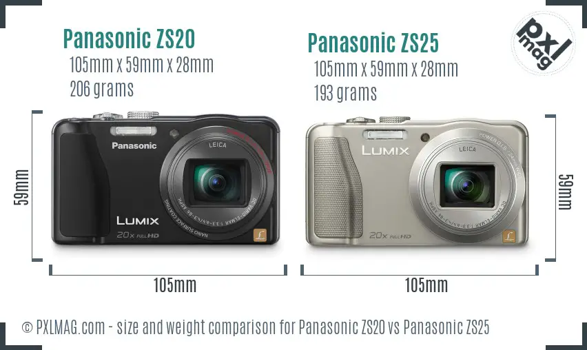 Panasonic ZS20 vs Panasonic ZS25 size comparison