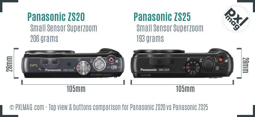 Panasonic ZS20 vs Panasonic ZS25 top view buttons comparison