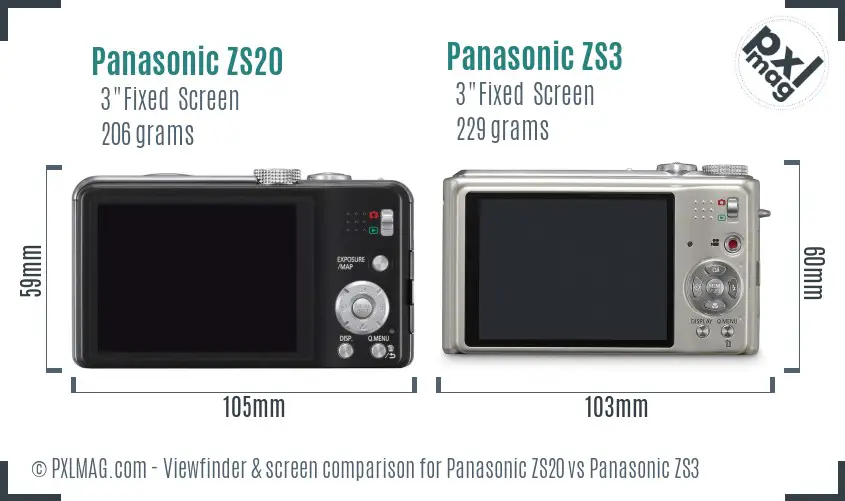 Panasonic ZS20 vs Panasonic ZS3 Screen and Viewfinder comparison