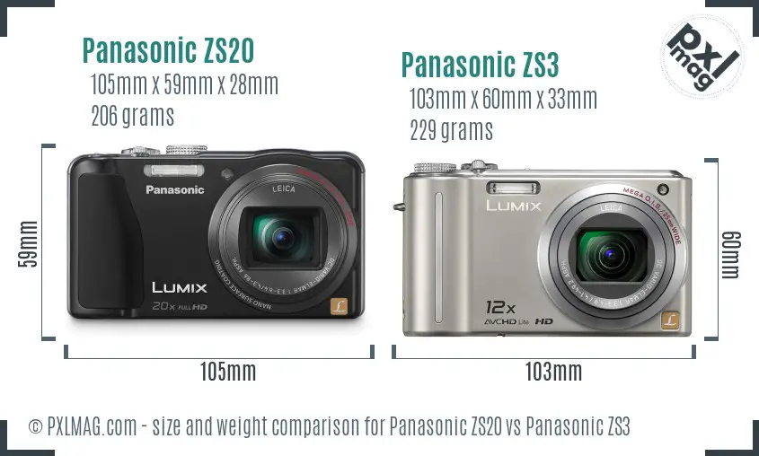 Panasonic ZS20 vs Panasonic ZS3 size comparison