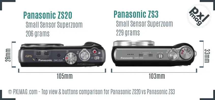 Panasonic ZS20 vs Panasonic ZS3 top view buttons comparison