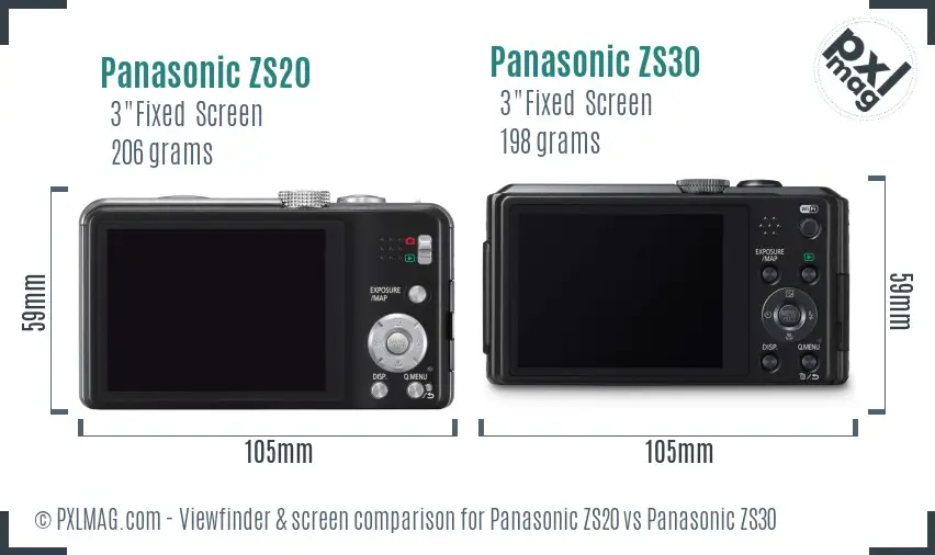Panasonic ZS20 vs Panasonic ZS30 Screen and Viewfinder comparison
