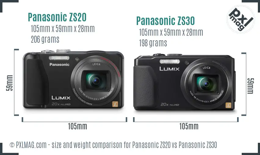 Panasonic ZS20 vs Panasonic ZS30 size comparison