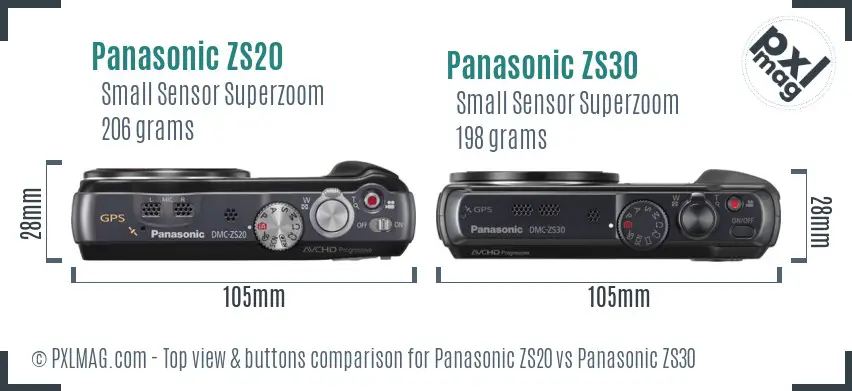 Panasonic ZS20 vs Panasonic ZS30 top view buttons comparison