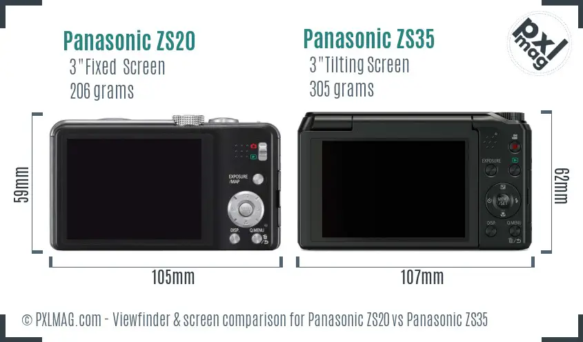 Panasonic ZS20 vs Panasonic ZS35 Screen and Viewfinder comparison