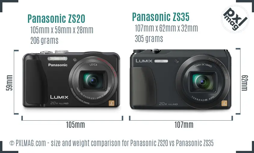 Panasonic ZS20 vs Panasonic ZS35 size comparison