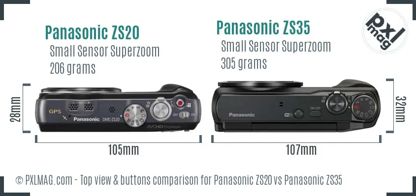 Panasonic ZS20 vs Panasonic ZS35 top view buttons comparison