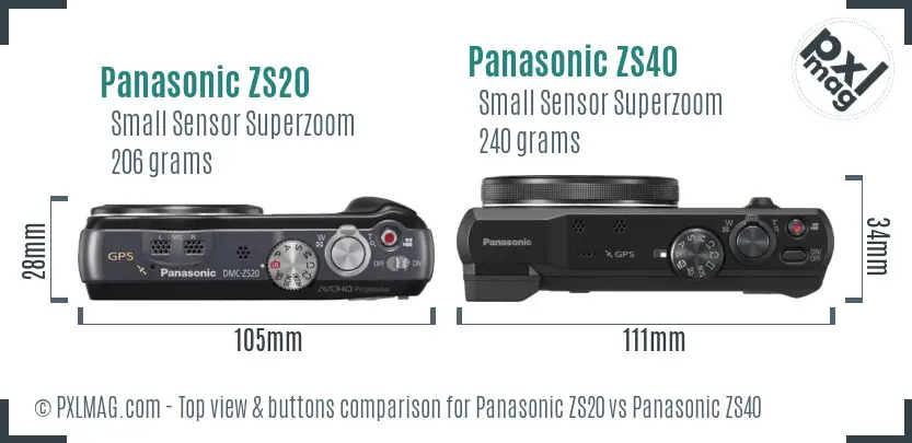 Panasonic ZS20 vs Panasonic ZS40 top view buttons comparison