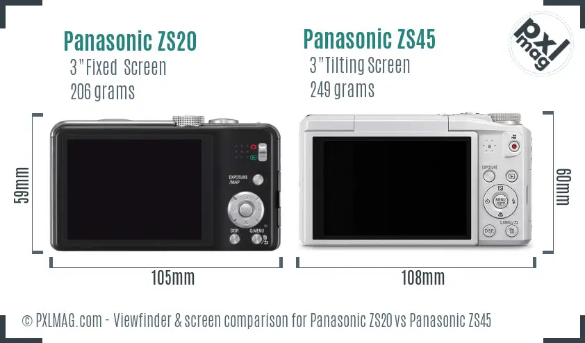 Panasonic ZS20 vs Panasonic ZS45 Screen and Viewfinder comparison