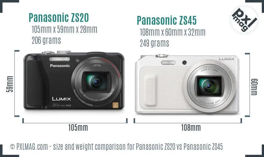 Panasonic ZS20 vs Panasonic ZS45 size comparison