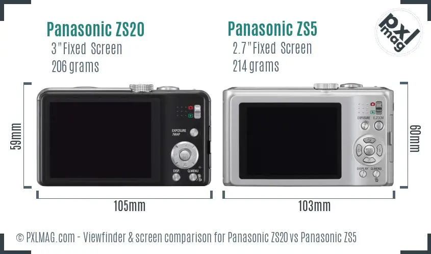 Panasonic ZS20 vs Panasonic ZS5 Screen and Viewfinder comparison