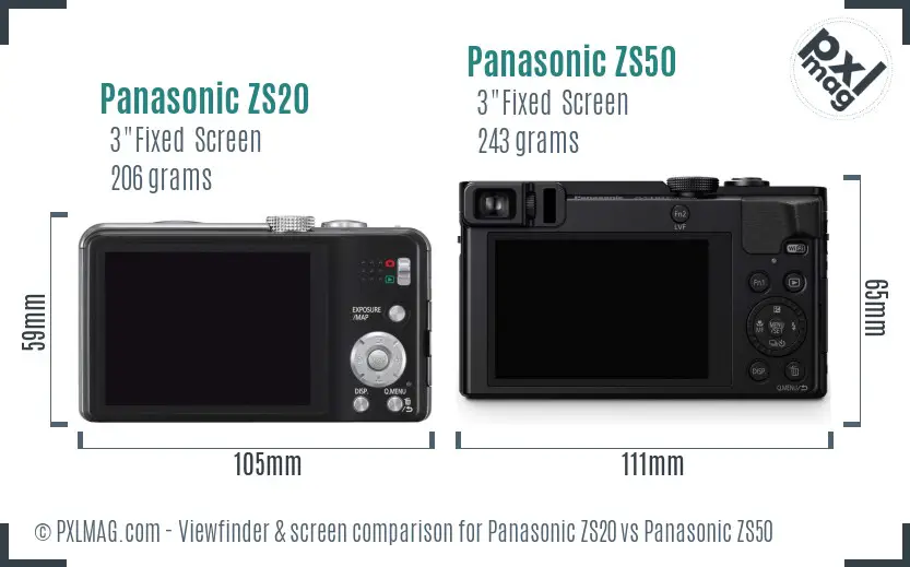Panasonic ZS20 vs Panasonic ZS50 Screen and Viewfinder comparison