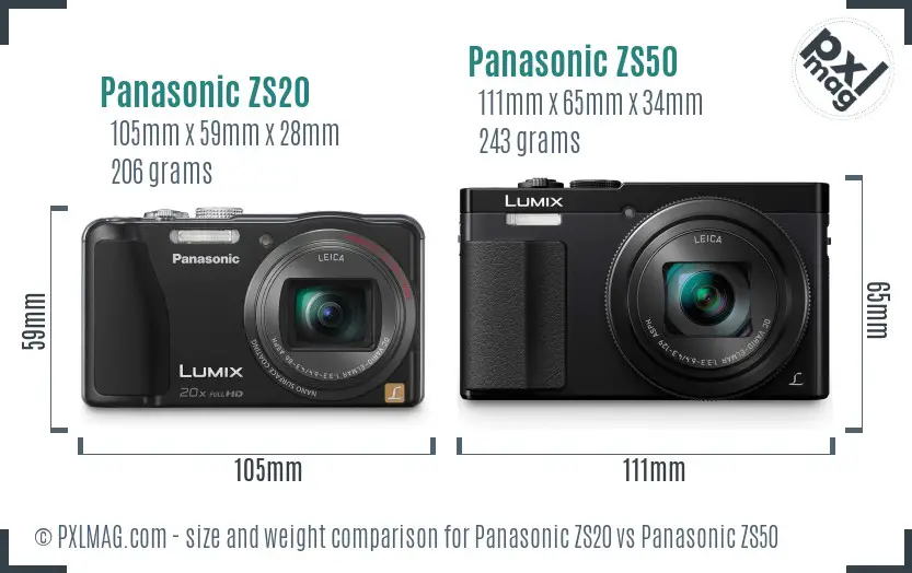 Panasonic ZS20 vs Panasonic ZS50 size comparison