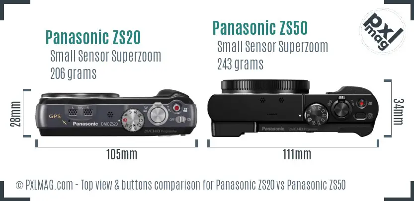 Panasonic ZS20 vs Panasonic ZS50 top view buttons comparison