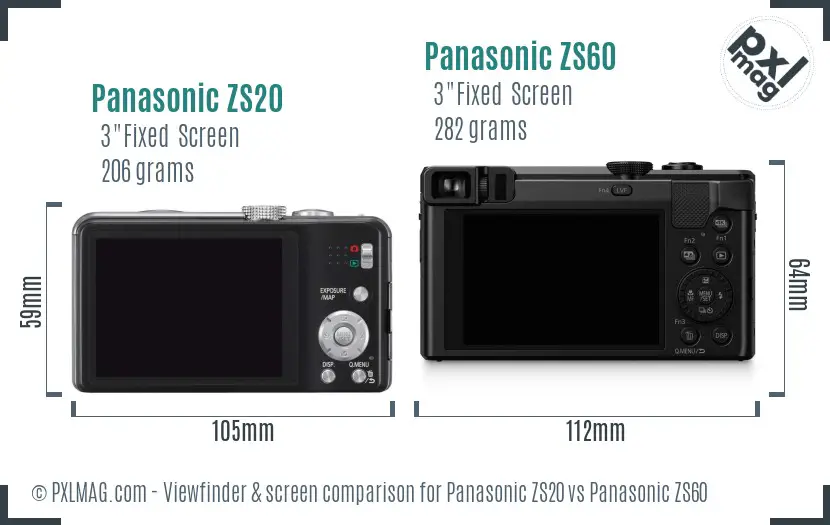 Panasonic ZS20 vs Panasonic ZS60 Screen and Viewfinder comparison