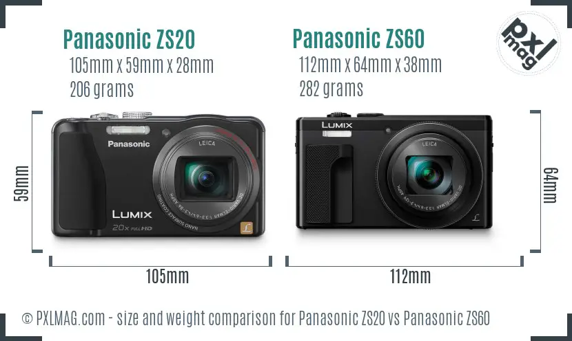 Panasonic ZS20 vs Panasonic ZS60 size comparison
