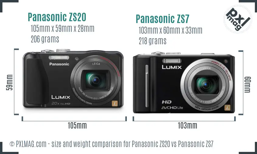 Panasonic ZS20 vs Panasonic ZS7 size comparison