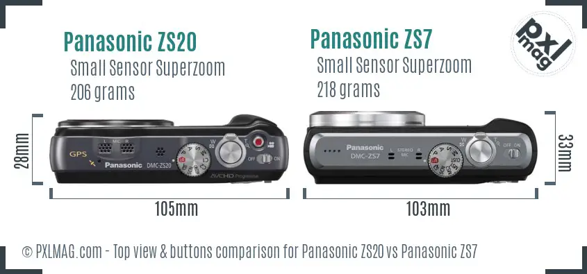 Panasonic ZS20 vs Panasonic ZS7 top view buttons comparison