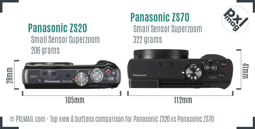 Panasonic ZS20 vs Panasonic ZS70 top view buttons comparison