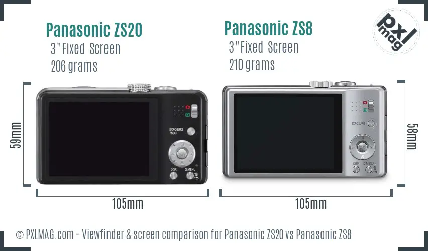 Panasonic ZS20 vs Panasonic ZS8 Screen and Viewfinder comparison