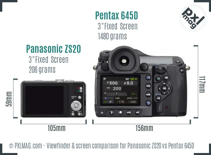 Panasonic ZS20 vs Pentax 645D Screen and Viewfinder comparison