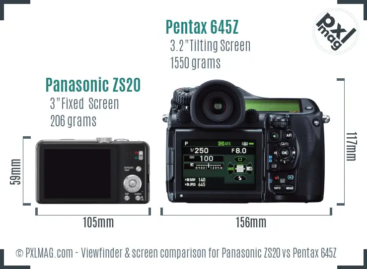 Panasonic ZS20 vs Pentax 645Z Screen and Viewfinder comparison