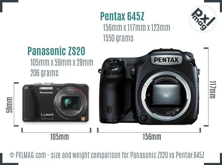 Panasonic ZS20 vs Pentax 645Z size comparison