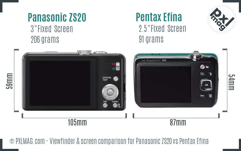 Panasonic ZS20 vs Pentax Efina Screen and Viewfinder comparison