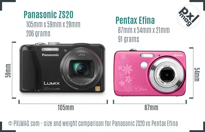 Panasonic ZS20 vs Pentax Efina size comparison