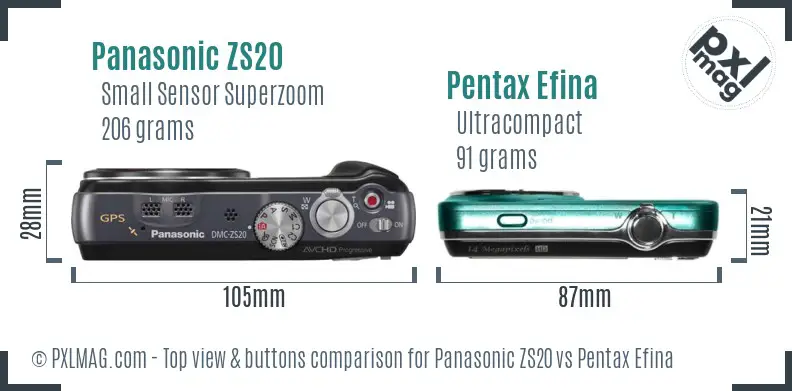 Panasonic ZS20 vs Pentax Efina top view buttons comparison
