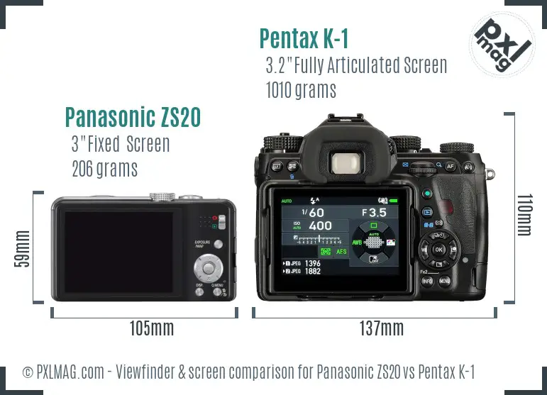 Panasonic ZS20 vs Pentax K-1 Screen and Viewfinder comparison